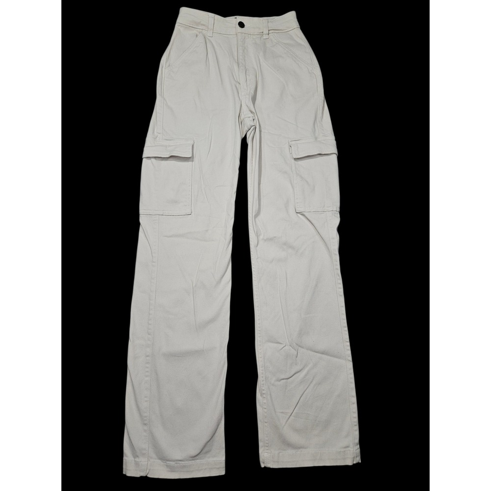 Hollister Ultra High-Rise Dad Pant Cargo Utility Trousers Cream Sz 00R W23R
